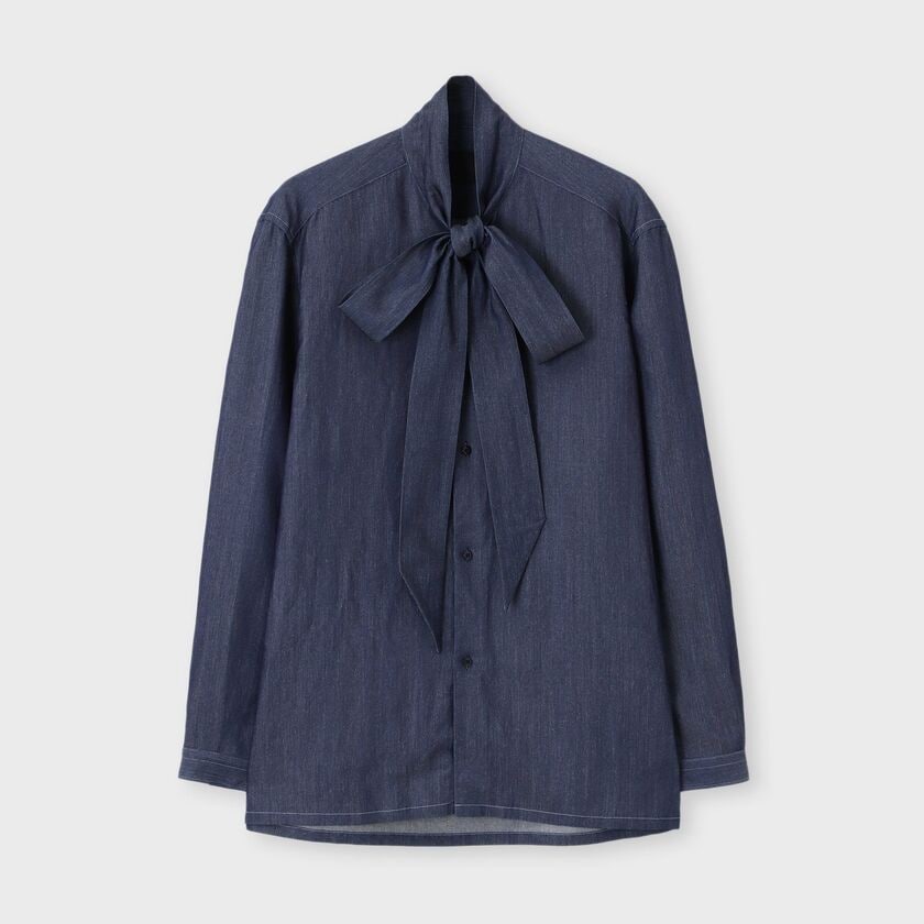 CUPRA/WASHI 　DENIM BOW BLOUSE