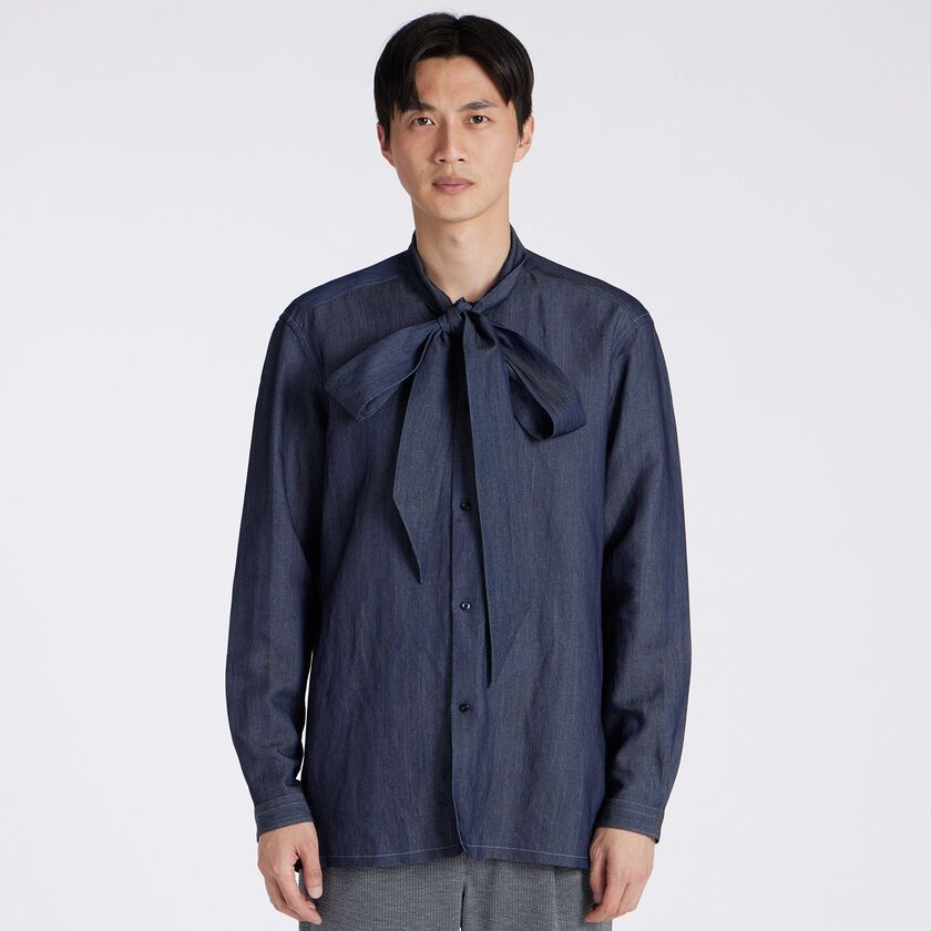 CUPRA/WASHI DENIM BOW BLOUSE [和紙デニム ボウブラウス