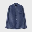 BANKER STRIPE LINEN BAND COLLAR L/S SHIRT