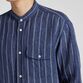 BANKER STRIPE LINEN BAND COLLAR L/S SHIRT