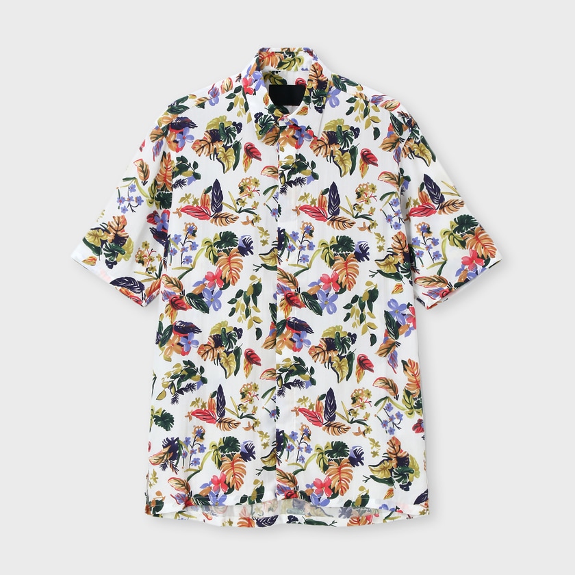 FLOWER PRINT FLY FRONT S/S SHIRT