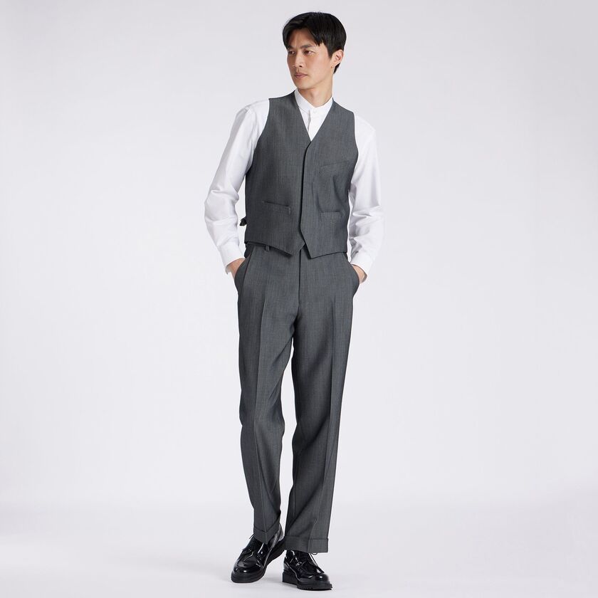 【通販 人気】 新品【ランバンコレクション】ウールベスト ジレ 黒無地50(XL スーツ