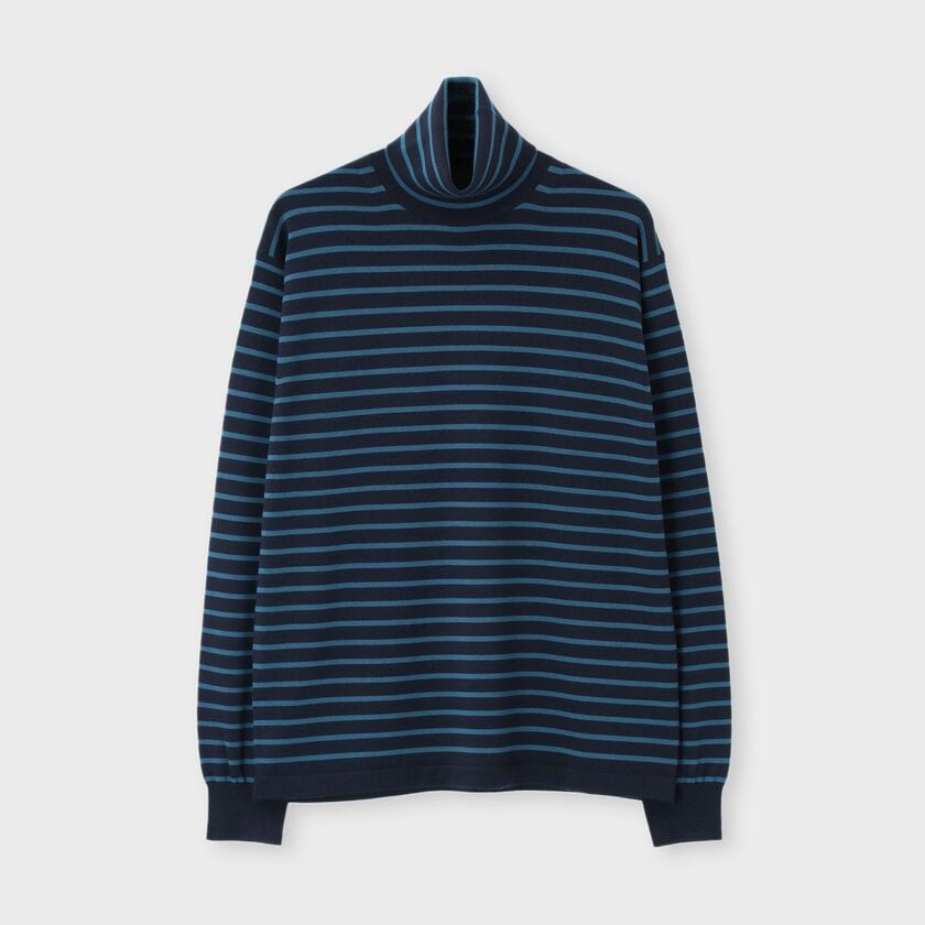 EFMW BORDER TURTLE NECK KNIT [エクストラファインメリノ ボーダータートル]