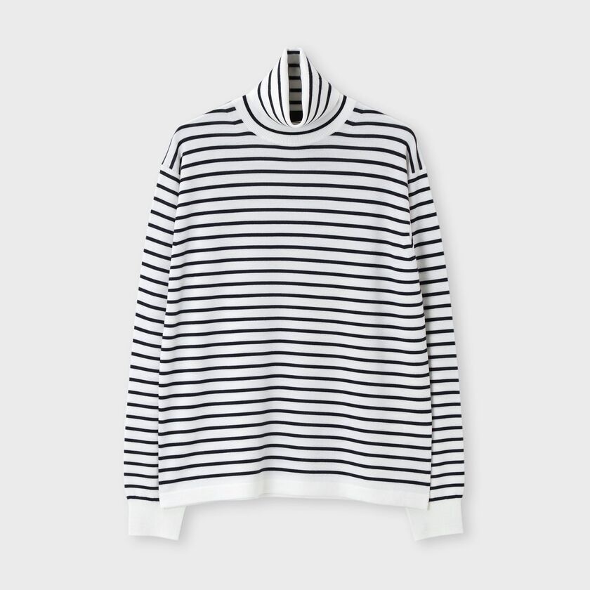 EFMW BORDER TURTLE NECK KNIT [エクストラファインメリノ ボーダータートル]