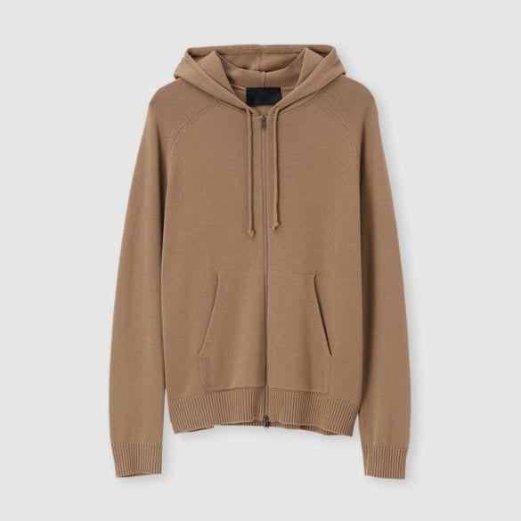 CASHMERE ZIP UP KNIT HOODIE