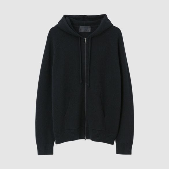 CASHMERE ZIP UP KNIT HOODIE