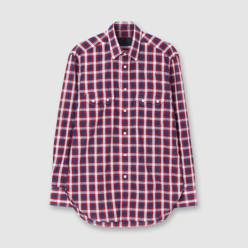COTTON/LINEN PLAID WESTERN SHIRT