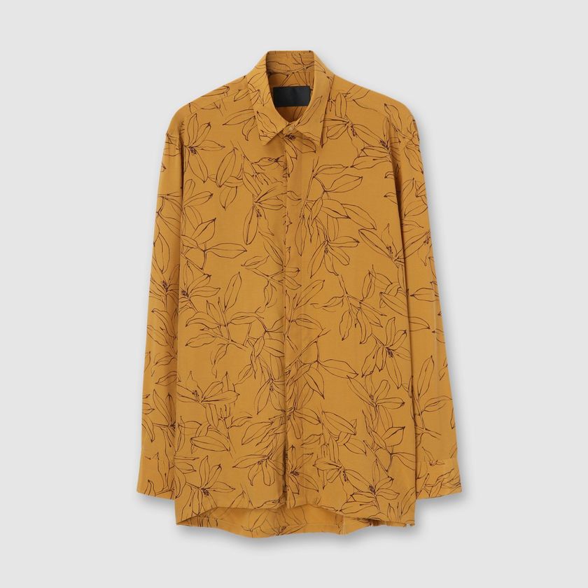 MONOTONE FLOWER PRINT FLY FRONT SHIRT