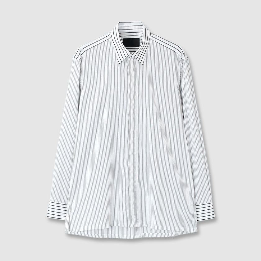 STRIPE BLOCKING FLY FRONT 　SHIRT