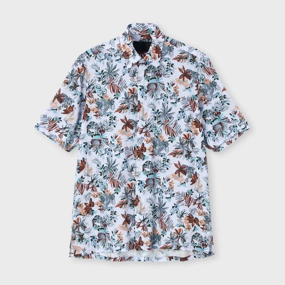 FLOWER PRINT FLY FRONT SS SHIRT [ドローイングフラワー プリントSS
