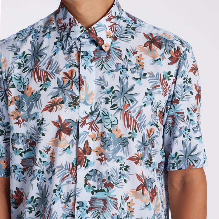 FLOWER PRINT FLY FRONT SS SHIRT [ドローイングフラワー プリントSS