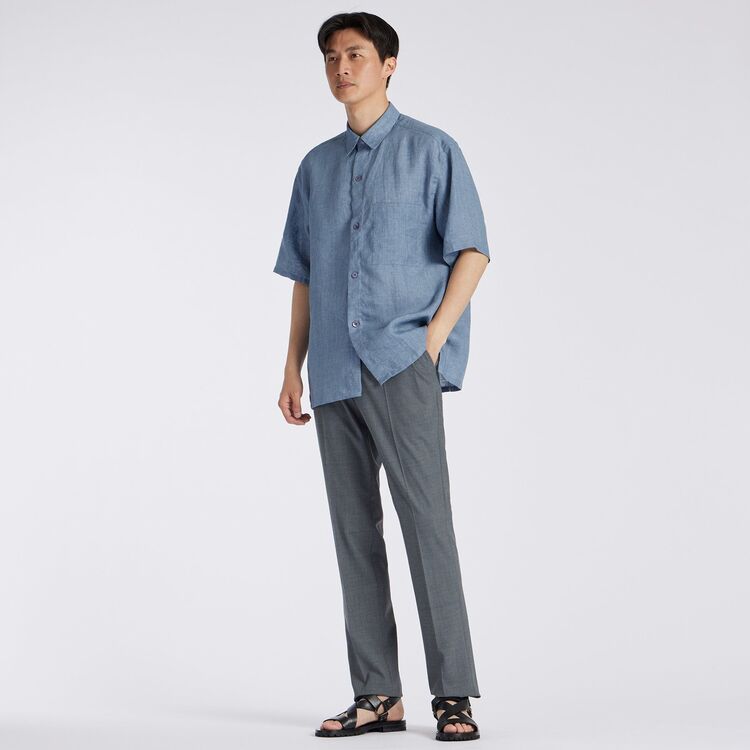 ✨美品✨ ランバンコレクション 麻100% 総柄 半袖シャツ L 日本製 リネン PROVENCE LINEN S/S OVERSIZED SHIRT[プロヴァンスリネン半袖オーバー