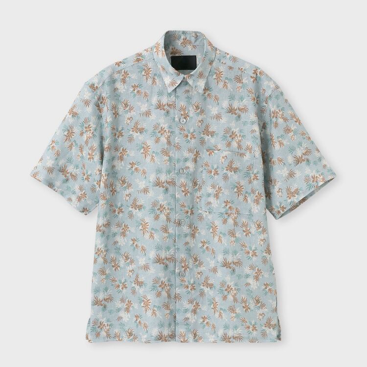 ✨美品✨ ランバンコレクション 麻100% 総柄 半袖シャツ L 日本製 リネン PALM TREE PRINT LINEN OVERSIZED SHIRT[パームツリープリント リネン